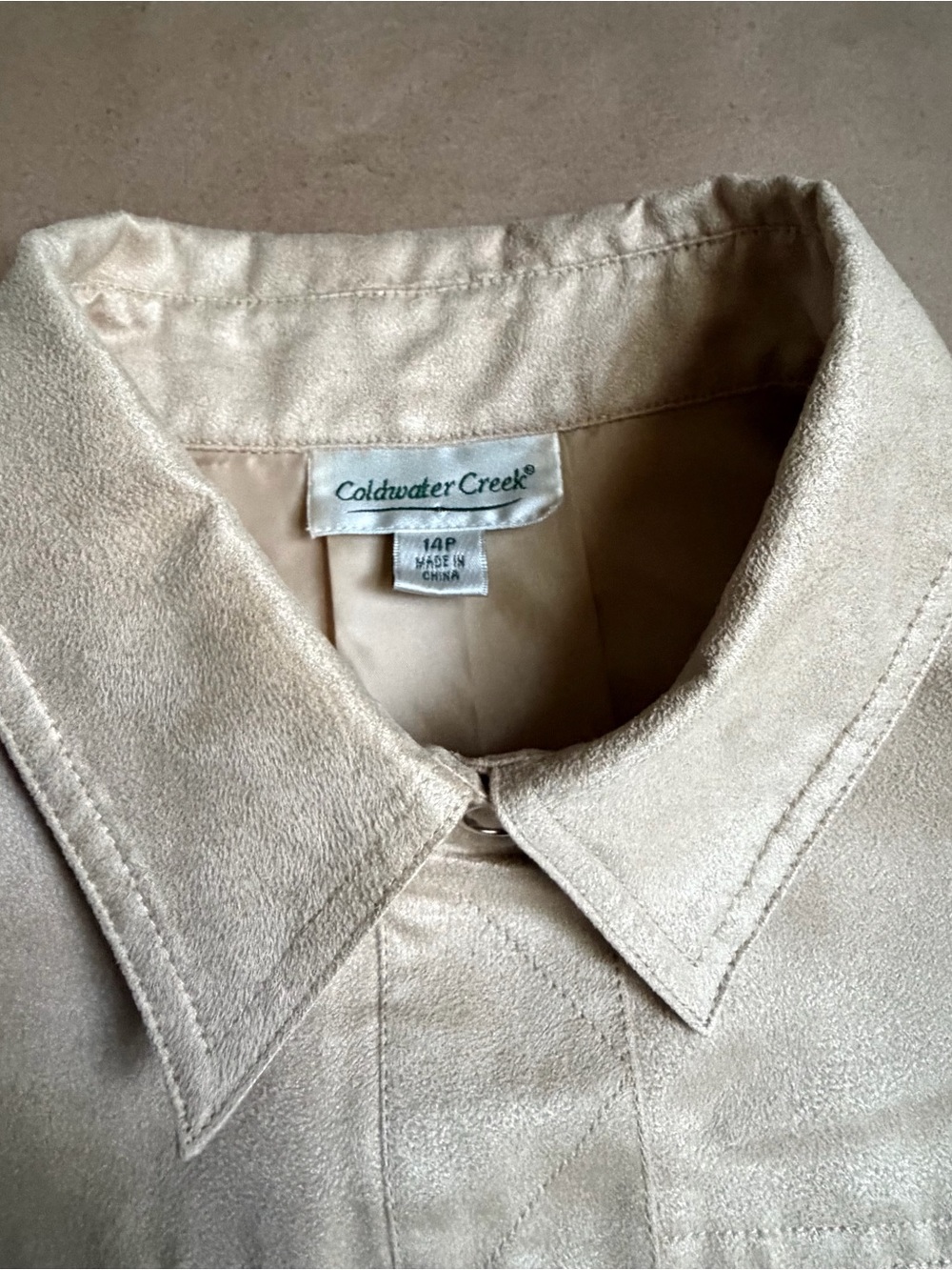 Coldwater Creek Faux Suede Jacket 14P Cream Beige Snap Button Lined Petite